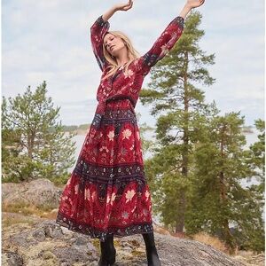 LOFT Burgundy Floral Maxi Dress